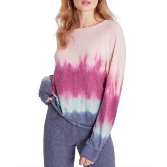 Wildfox W636106 Women Sz S Pink/Purple/Blue DipDye Raglan Baggy Beach Sweatshirt - Picture 1 of 8